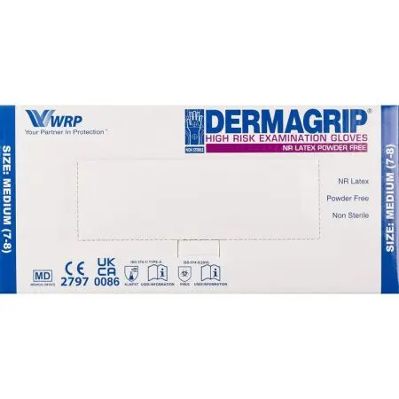 Перчатки: латексные Dermagrip High Risk М неопудренные нестерильные синие /пач.=50 шт.