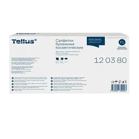 Фото №9 - ТОРК: Tellus Салфетки *F1 Премиум косметические 2сл 100л 19х21см ультрамягкие белые