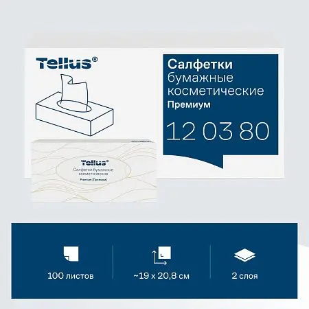 Фото №7 - ТОРК: Tellus Салфетки *F1 Премиум косметические 2сл 100л 19х21см ультрамягкие белые