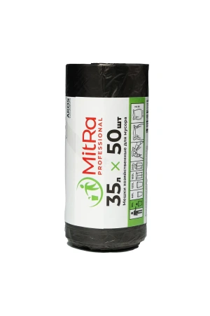 Мешки для мусора: 35л 50х60 ПНД 6,2мкм Митра/Паклан черные /рул.=50 шт.