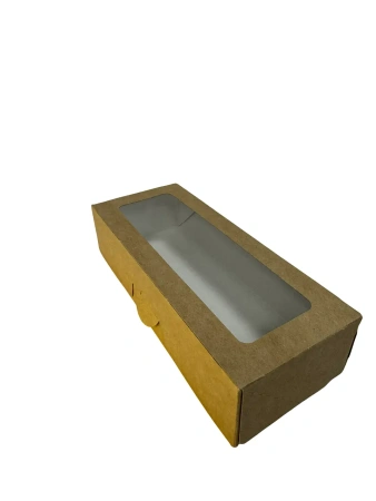 Одноразовая продукция: Контейнер бумажный самосборный 500мл 170х70х40мм крафт с окном /пач.=250 шт.