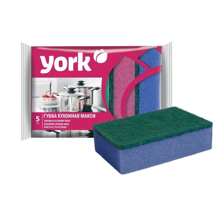 Губки,скрабы: для посуды YORK Maxi 10х7х2,9 с абразивом /пач.=5 шт.