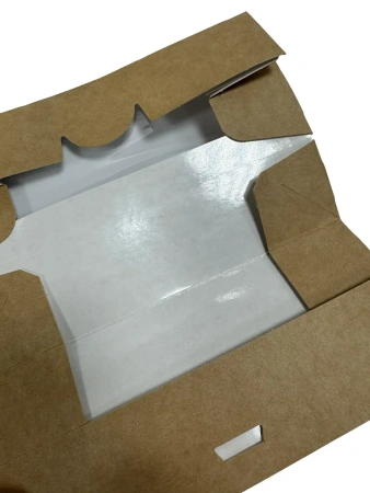 Одноразовая продукция: Контейнер бумажный самосборный 500мл 170х70х40мм крафт с окном /пач.=250 шт.