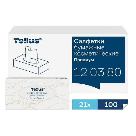 Фото №4 - ТОРК: Tellus Салфетки *F1 Премиум косметические 2сл 100л 19х21см ультрамягкие белые