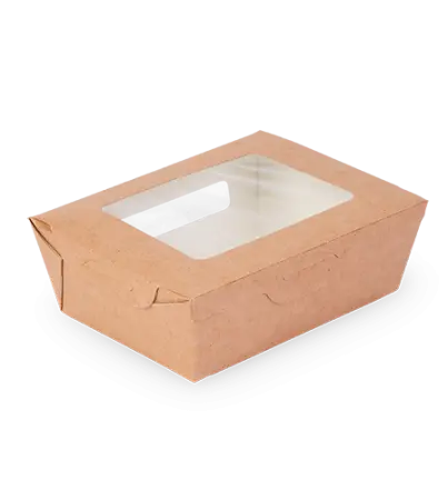 Одноразовая продукция: Контейнер бумажный самосборный 600мл 130х150х95 крафт/белый с окном OSQ OpSalad 600 /пач.=25 шт.