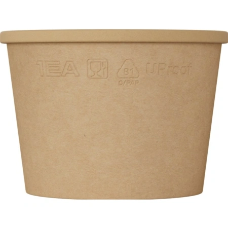 Одноразовая продукция: Контейнер бумажный круглый 380мл 102х72мм крафт OneBowl Ultraproof /пач.=25 шт.