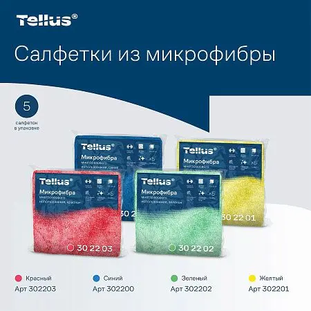Фото №5 - ТОРК: Tellus Салфетка 22,5х23,5 микрофибра многоразового использования желтая /пач.=5 шт.