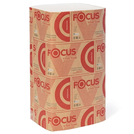 Хаят: Полотенца бумажные V 2сл 200л 23х20,5см ФОКУС ПРЕМИУМ белые ПЭ