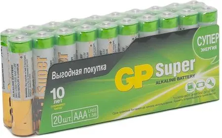 Электротовары: Батарейка GP Super ААA LR03 мизинчиковые /пач.=20 шт.