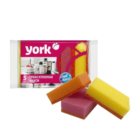 Губки,скрабы: для посуды YORK Maxi 10х7х2,9 с абразивом /пач.=5 шт.