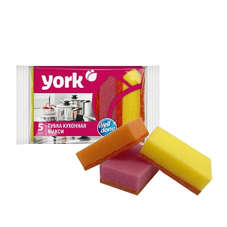 Фото №12 - Губки,скрабы: для посуды YORK Maxi 10х7х2,9 с абразивом /пач.=5 шт.