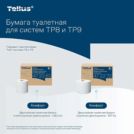 Фото №11 - ТОРК: Tellus Бумага туалетная Т9 СмартВан Комфорт мини ЦВ 2сл 118,15м/13,2 белая