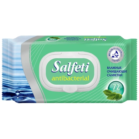Средства личной гигиены: Салфетки влажные SALFETI Антибактериальные /пач.=72 шт.