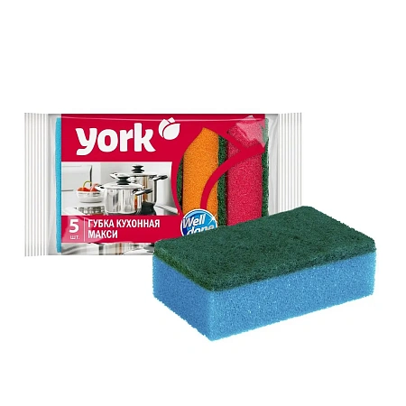 Фото №6 - Губки,скрабы: для посуды YORK Maxi 10х7х2,9 с абразивом /пач.=5 шт.