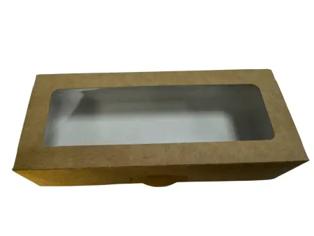 Одноразовая продукция: Контейнер бумажный самосборный 500мл 170х70х40мм крафт с окном /пач.=250 шт.