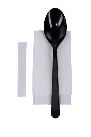 Одноразовая продукция: Набор столовых приборов Премиум 3/1 (ложка, зубочистка, салфетка белая) черный /пач.=300 шт.