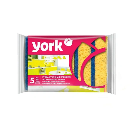 Фото №4 - Губки,скрабы: для посуды YORK Премиум 10х7х3см с абразивом /пач.=5 шт.