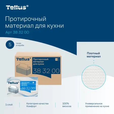 ТОРК: Tellus Материал протирочный нетканый WM4 Премиум 1сл 75л 35х41см для кухни вискоза белый
