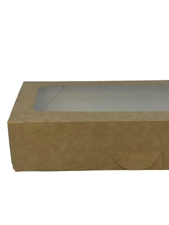 Одноразовая продукция: Контейнер бумажный самосборный 500мл 170х70х40мм крафт с окном /пач.=250 шт.