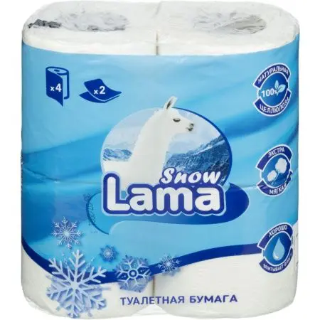 Бумага туалетная: 2сл 17,5м целлюлоза цвет белый Snow Lama /пач.=4 шт.